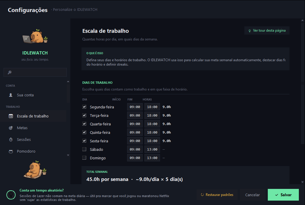 Página de configurações geral do IDLEWATCH